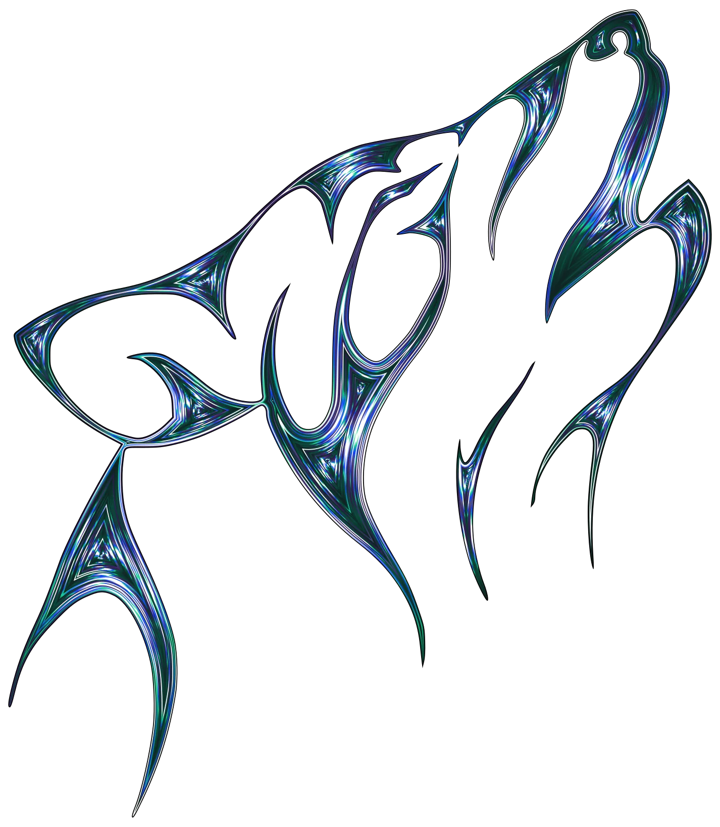 Ethereal Tribal Wolf Howling Silhouette Clipart - Stylized Artistic Design