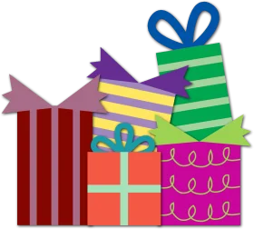 Festive Collection of Wrapped Gift Boxes in Playful Geometric Styles Clipart Design