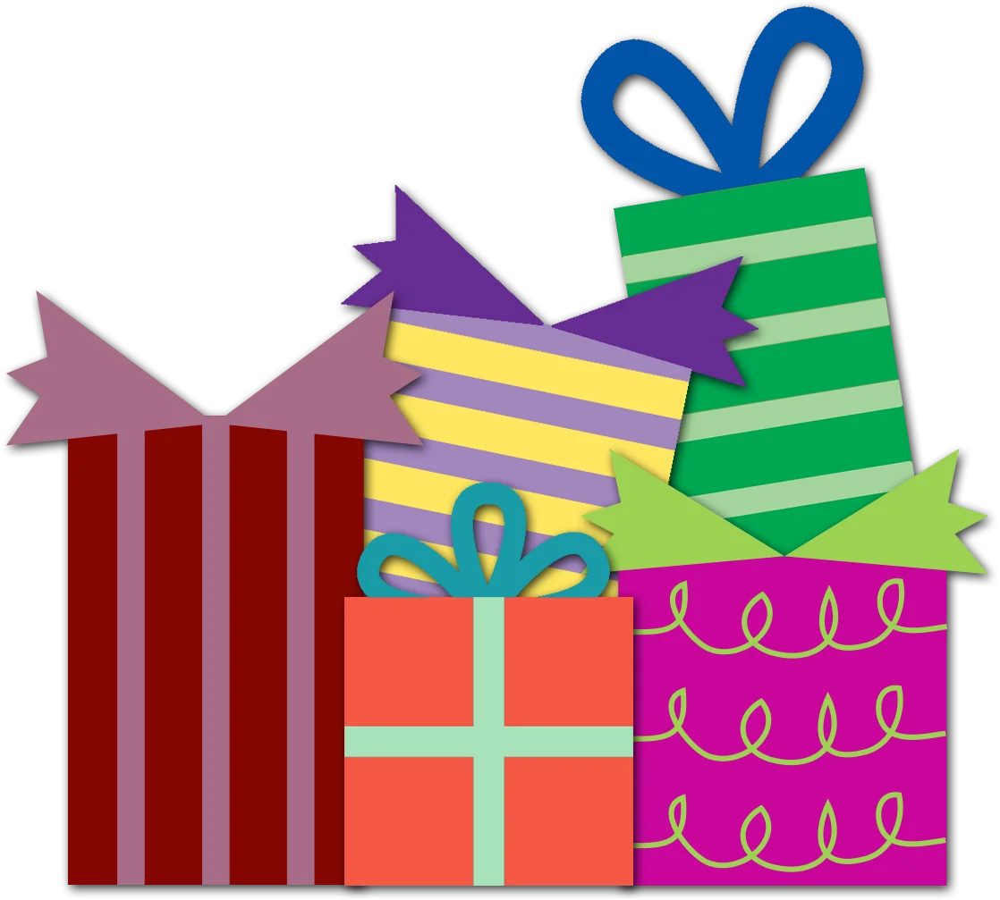 Festive Collection of Wrapped Gift Boxes in Playful Geometric Styles Clipart Design