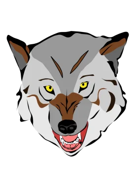 Fierce Gray Wolf Head Clipart Illustration with Intense Yellow Eyes