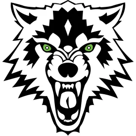 Fierce Snarling Wolf Head Tribal Clipart Design with Piercing Green Eyes
