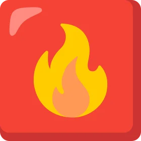 Fiery Flame Clipart Icon: Radiant Yellow and Orange Blaze on Crimson Background
