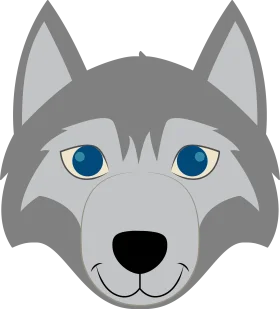 Friendly Gray Wolf Clipart Design with Striking Blue Eyes and Charming Smile