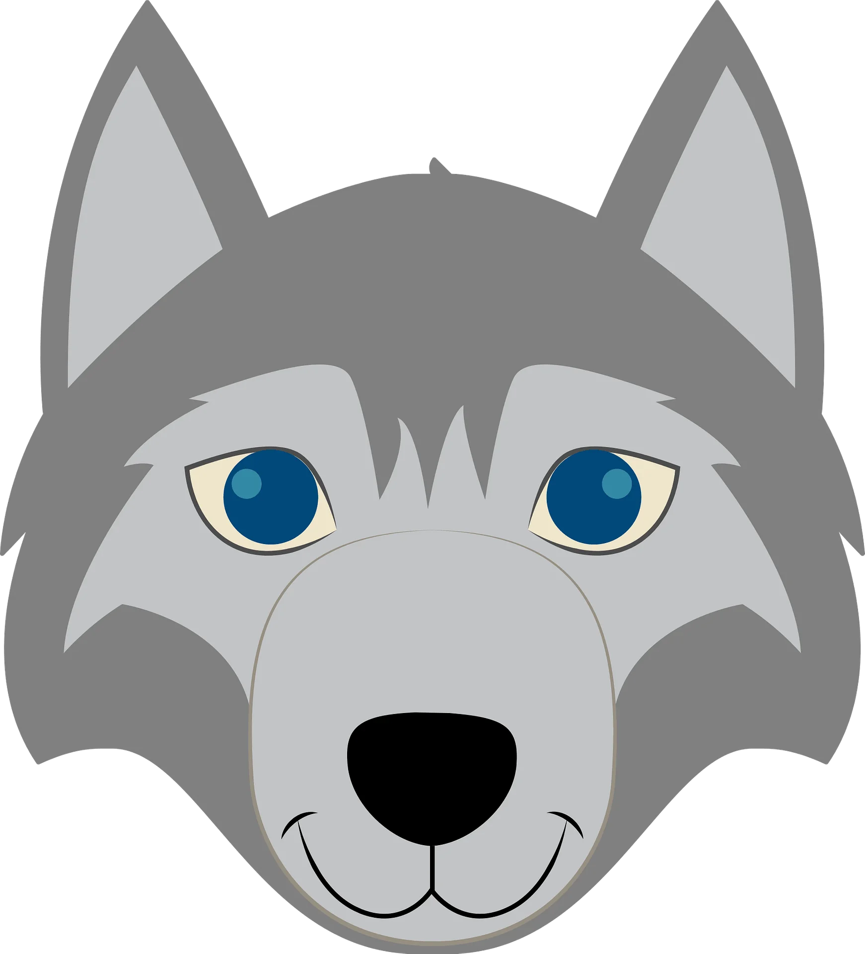Friendly Gray Wolf Clipart Design with Striking Blue Eyes and Charming Smile