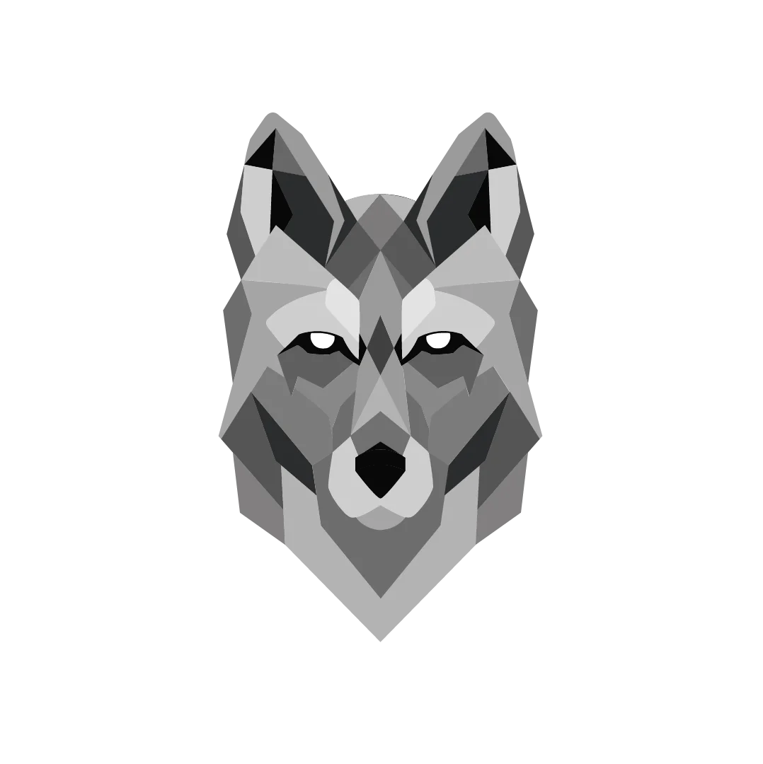 Geometric Wolf Clipart: Monochromatic Low-Poly Artistic Graphic Design