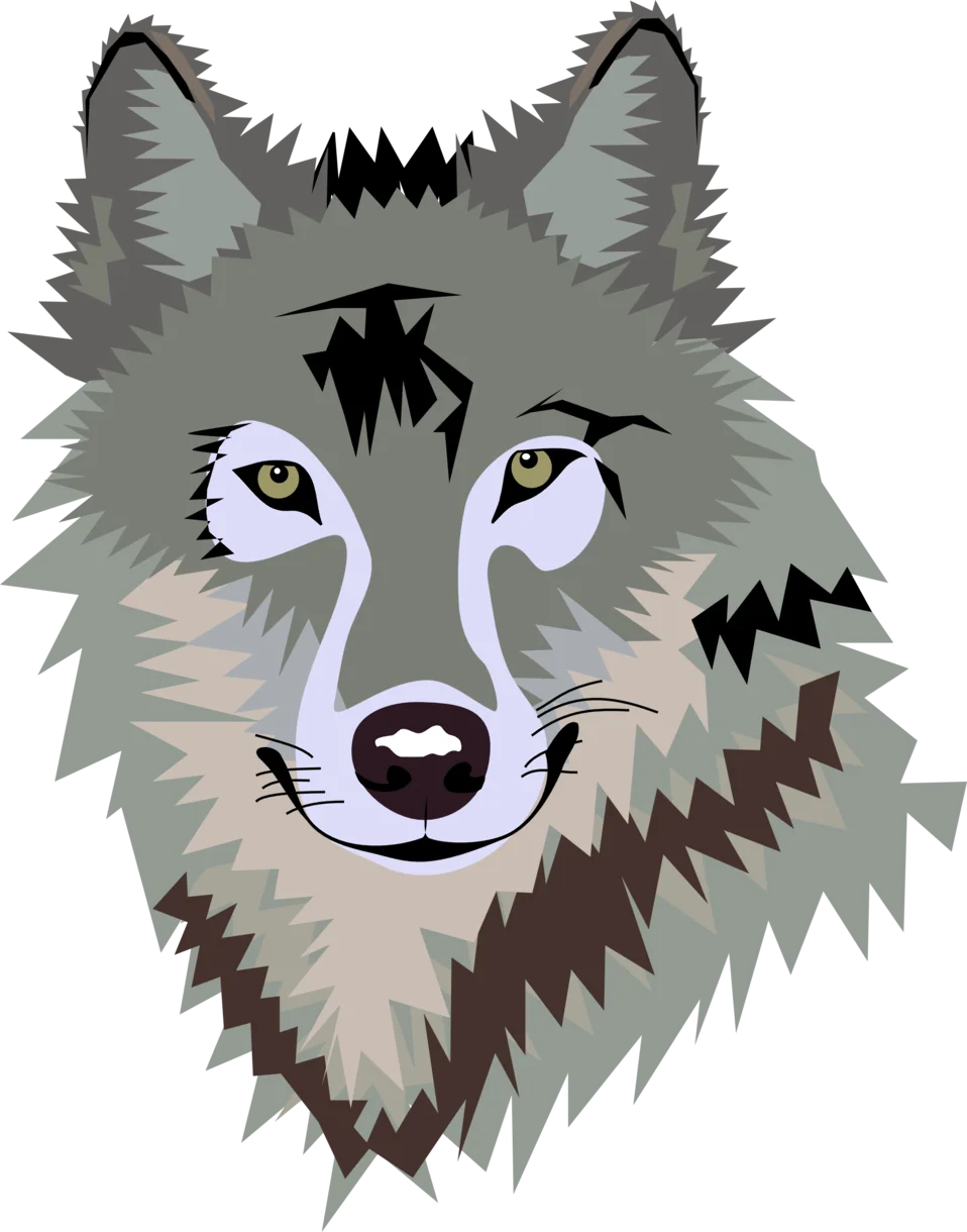 Majestic Gray Wolf Head Stylized Vector Clipart Illustration with Piercing Gaze