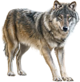 Majestic Gray Wolf Standing Alert: A Detailed Wildlife Clipart Illustration