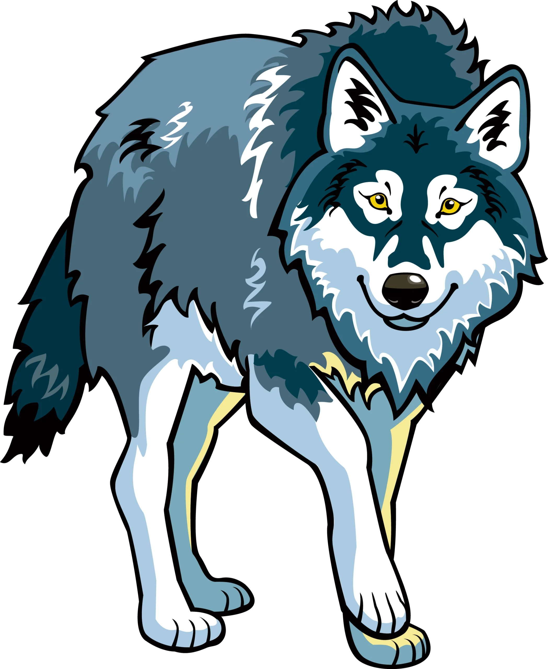Majestic Gray Wolf Wilderness Clipart Illustration with Intense Gaze