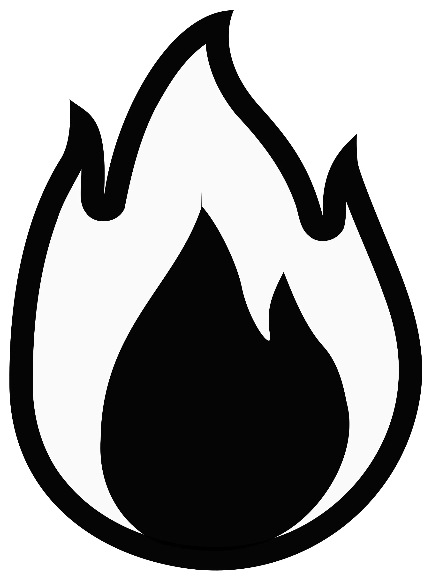 Monochrome Bold Stylized Flame Clipart Symbol of Burning Intensity