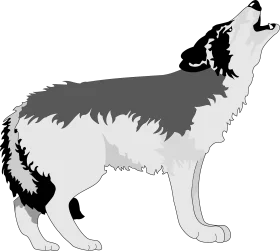 Monochrome Gray Wolf Howling Clipart - Wilderness Wildlife Illustration