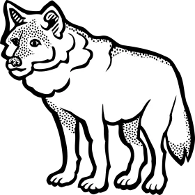 Monochrome Stylized Wolf Clipart with Dotted Artistic Detailing and Bold Outline