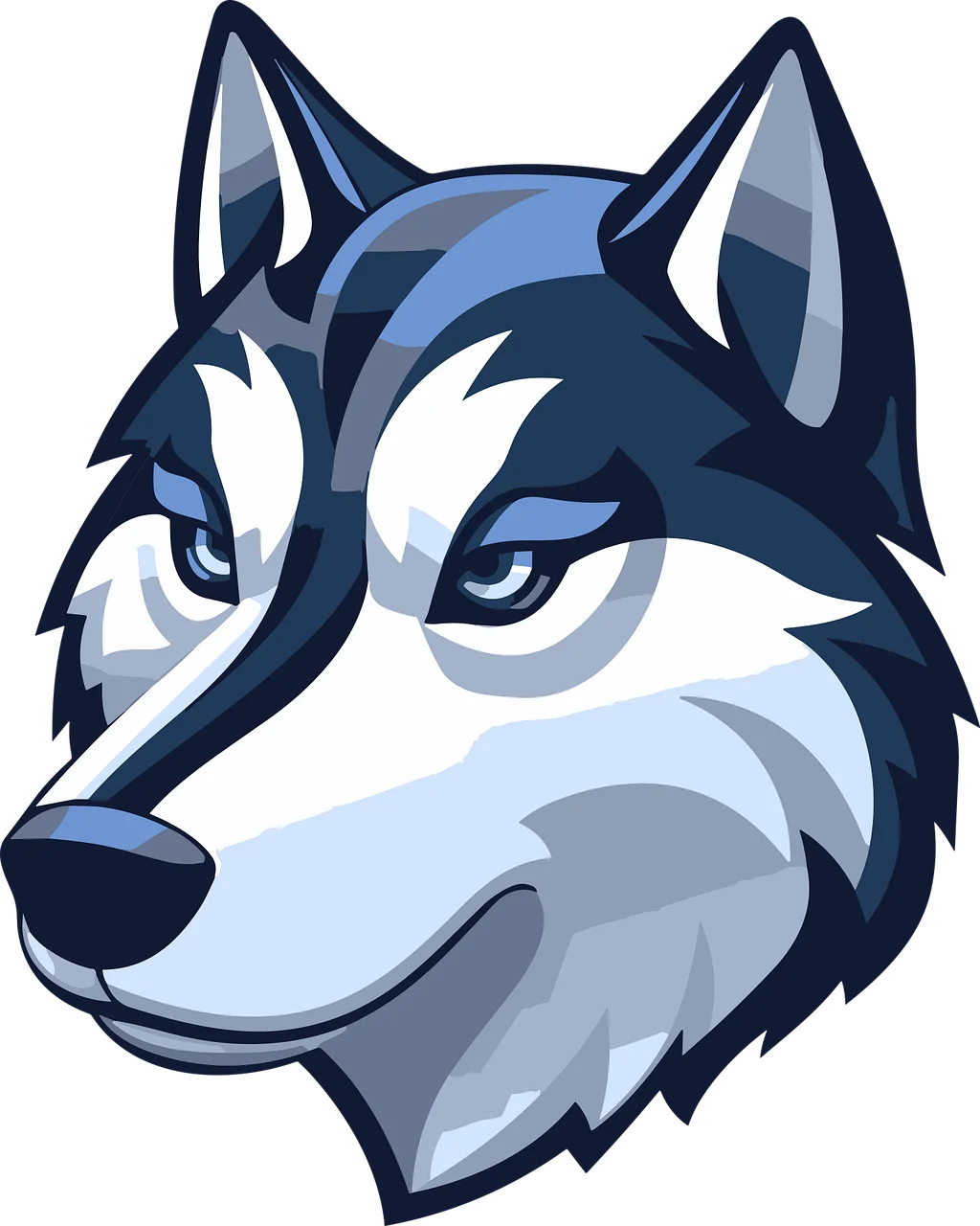 Stylized Blue Gray Wolf Head Clipart Design with Sharp Graphic Elements
