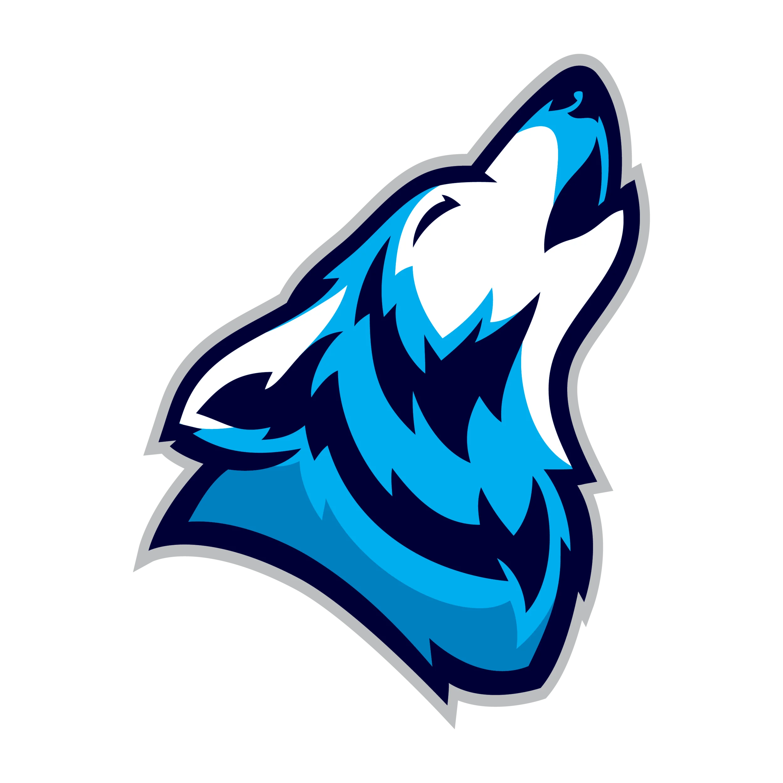 Stylized Blue Howling Wolf Clipart - Fierce Graphic Design Emblem