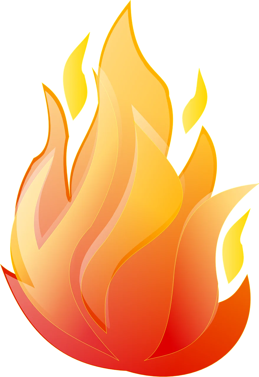 Stylized Burning Flame Clipart with Warm Color Gradient and Dynamic Shapes