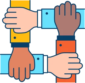 Unity in Motion: Collaborative Hands Interlocking Teamwork Clipart Design