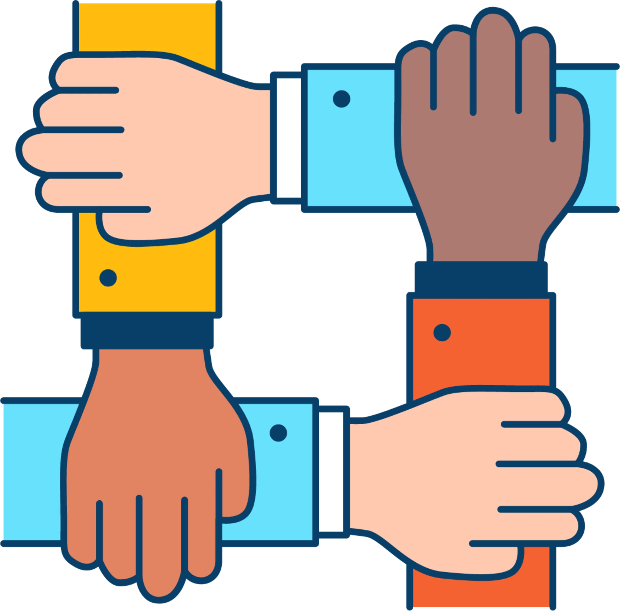 Unity in Motion: Collaborative Hands Interlocking Teamwork Clipart Design
