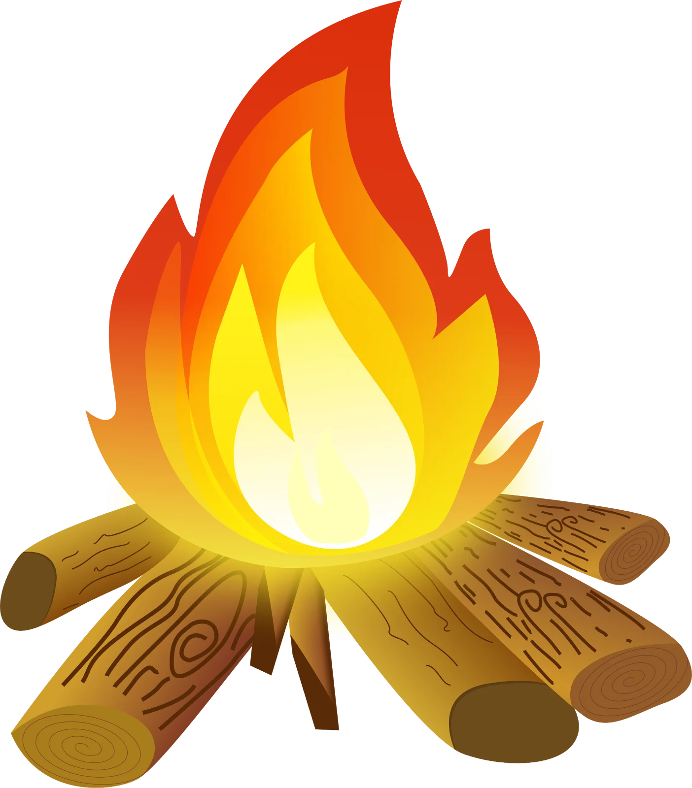 Warm Glowing Campfire Clipart: Flickering Flames Dancing on Wooden Logs