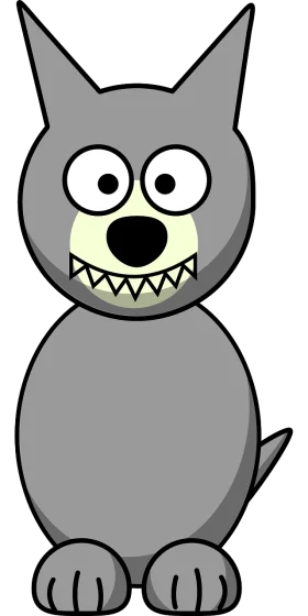 Whimsical Gray Wolf Cartoon Clipart with Exaggerated Grin and Large Eyes
