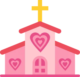 Adorable Pink Heart-Themed Church Building Clipart with Christian Cross