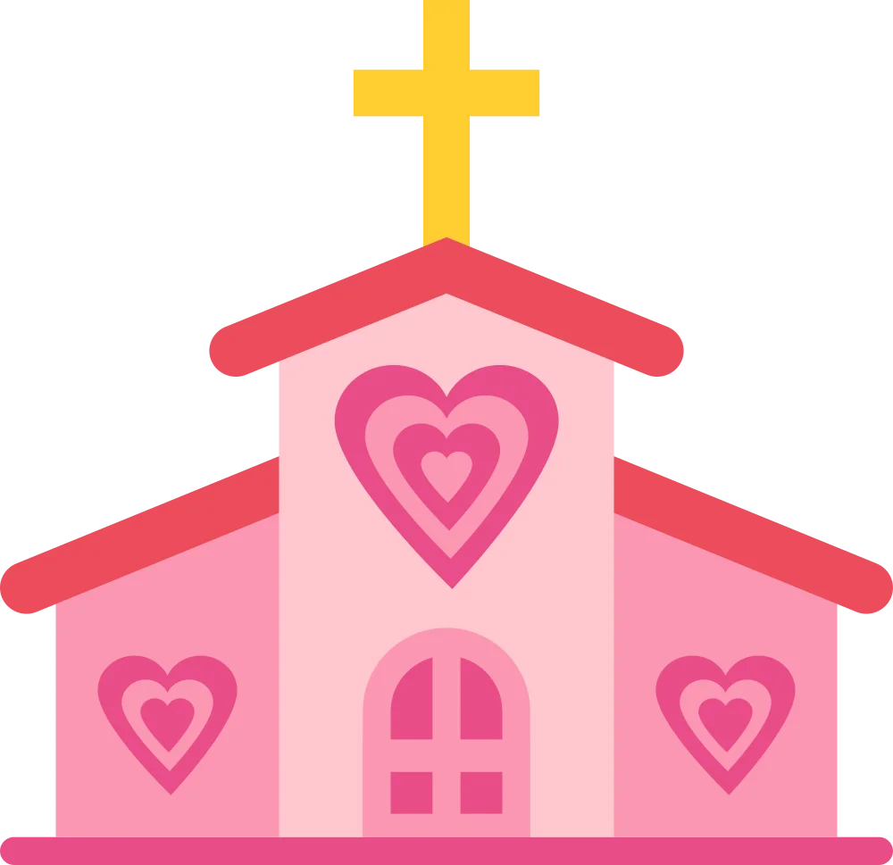 Adorable Pink Heart-Themed Church Building Clipart with Christian Cross