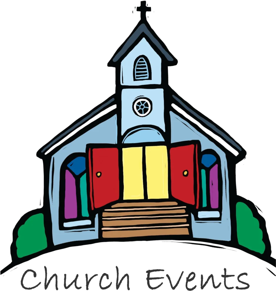 Charming Cartoon Church Building Clipart with Colorful Doors and Steeple