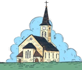 Charming Country Church Clipart Illustration with Cloudy Sky Background