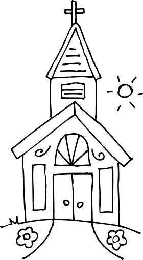 Charming Country Church Clipart with Quaint Architectural Details and Floral Accents