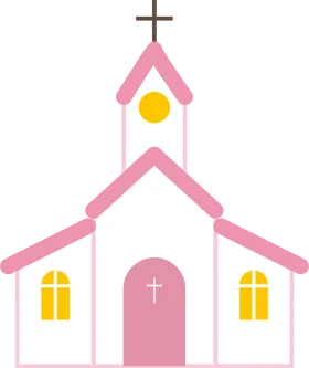 Charming Pink Traditional Church Building Cartoon Clipart Illustration