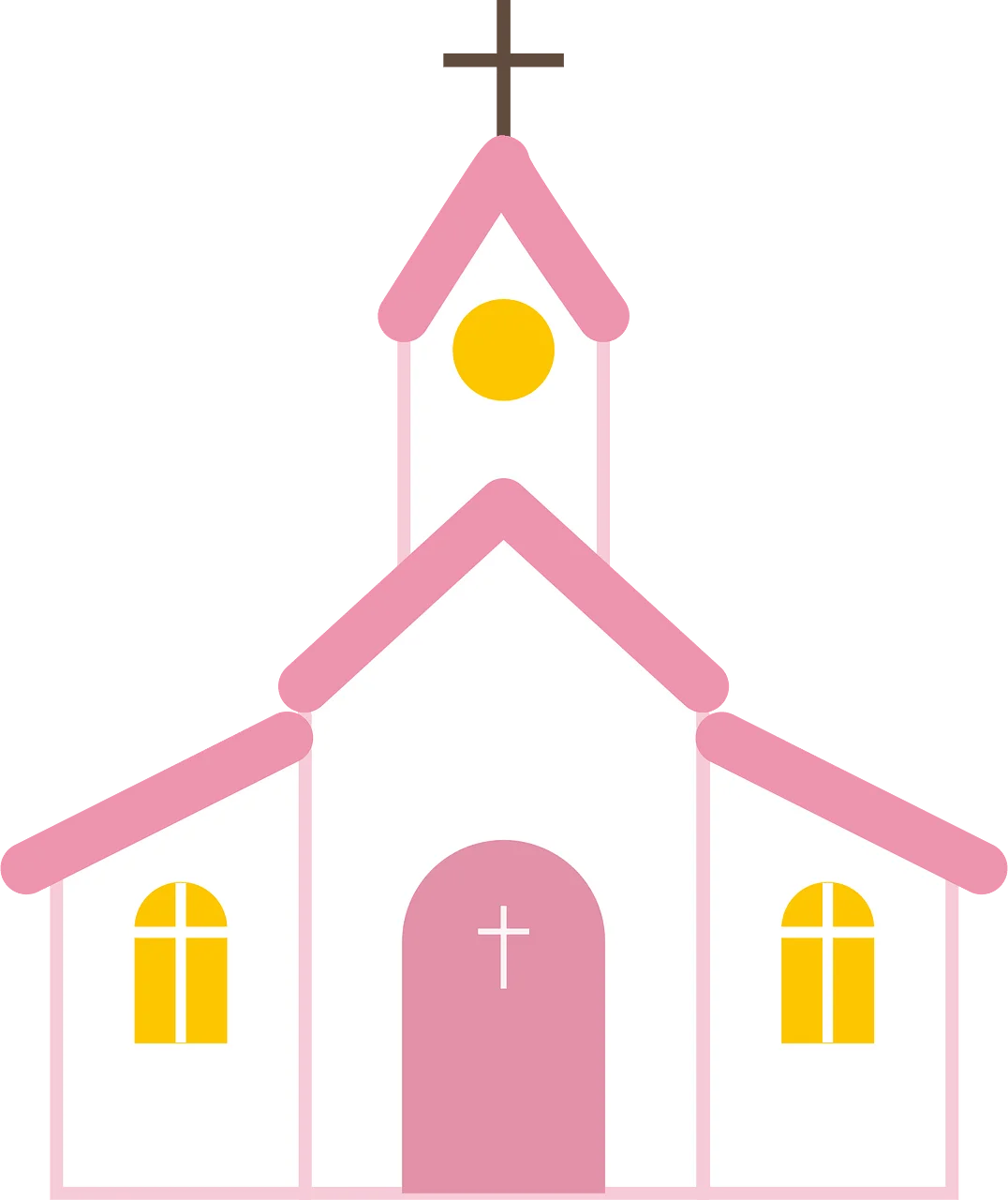 Charming Pink Traditional Church Building Cartoon Clipart Illustration