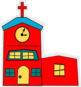 Charming Red and Blue Church Building Clipart with Cross and Clock