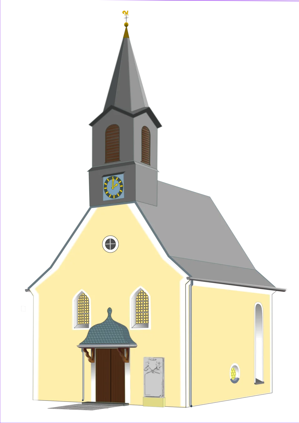 Charming Rural Parish Church Architectural Clipart Illustration Design