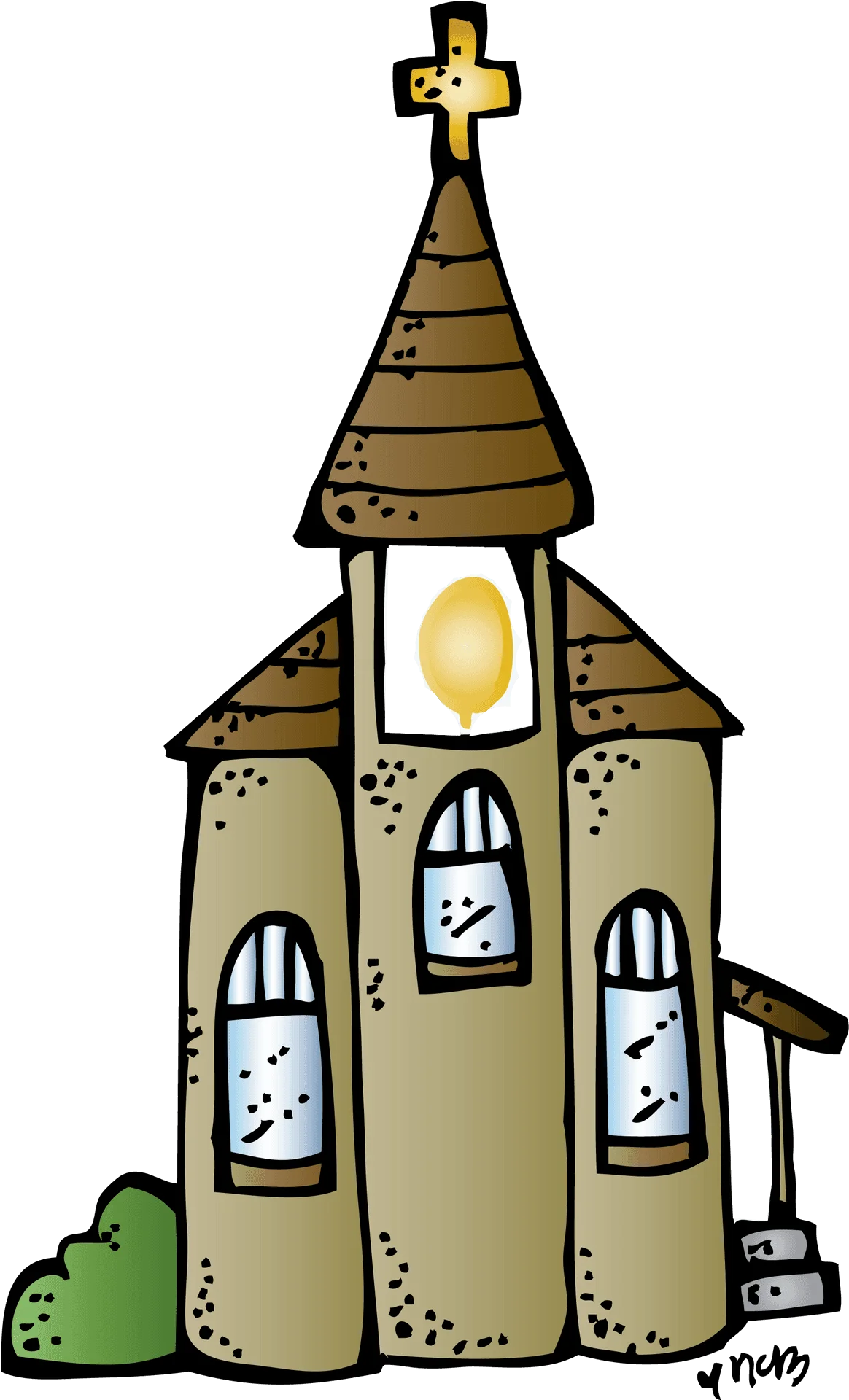 Charming Small Rural Church Clipart with Whimsical Architectural Details