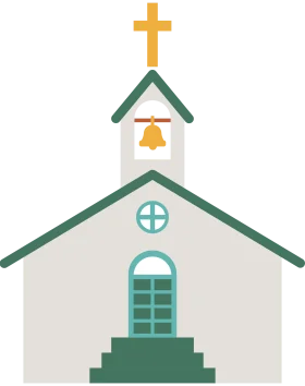 Charming Traditional White and Green Church Clipart with Steeple and Cross