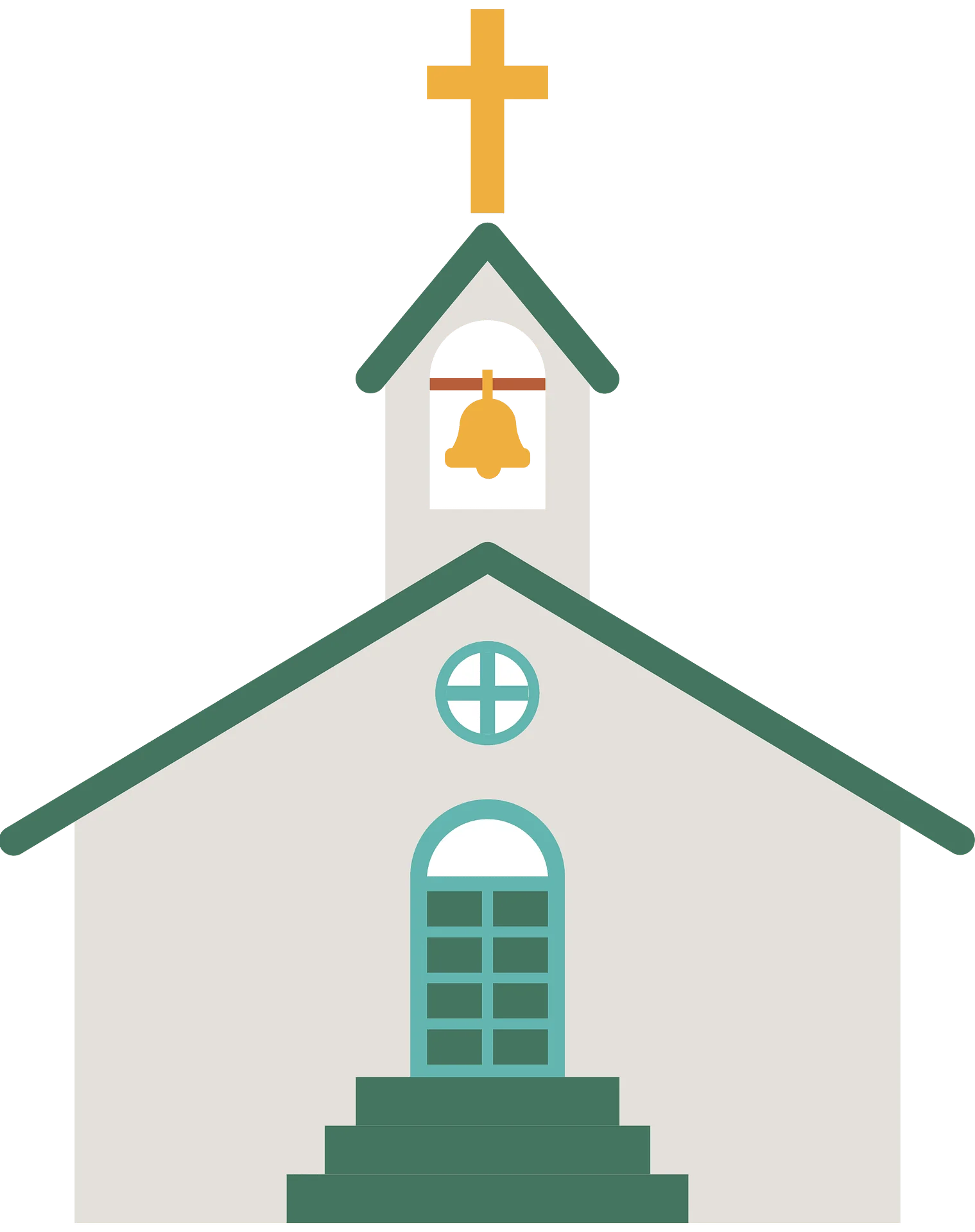 Charming Traditional White and Green Church Clipart with Steeple and Cross