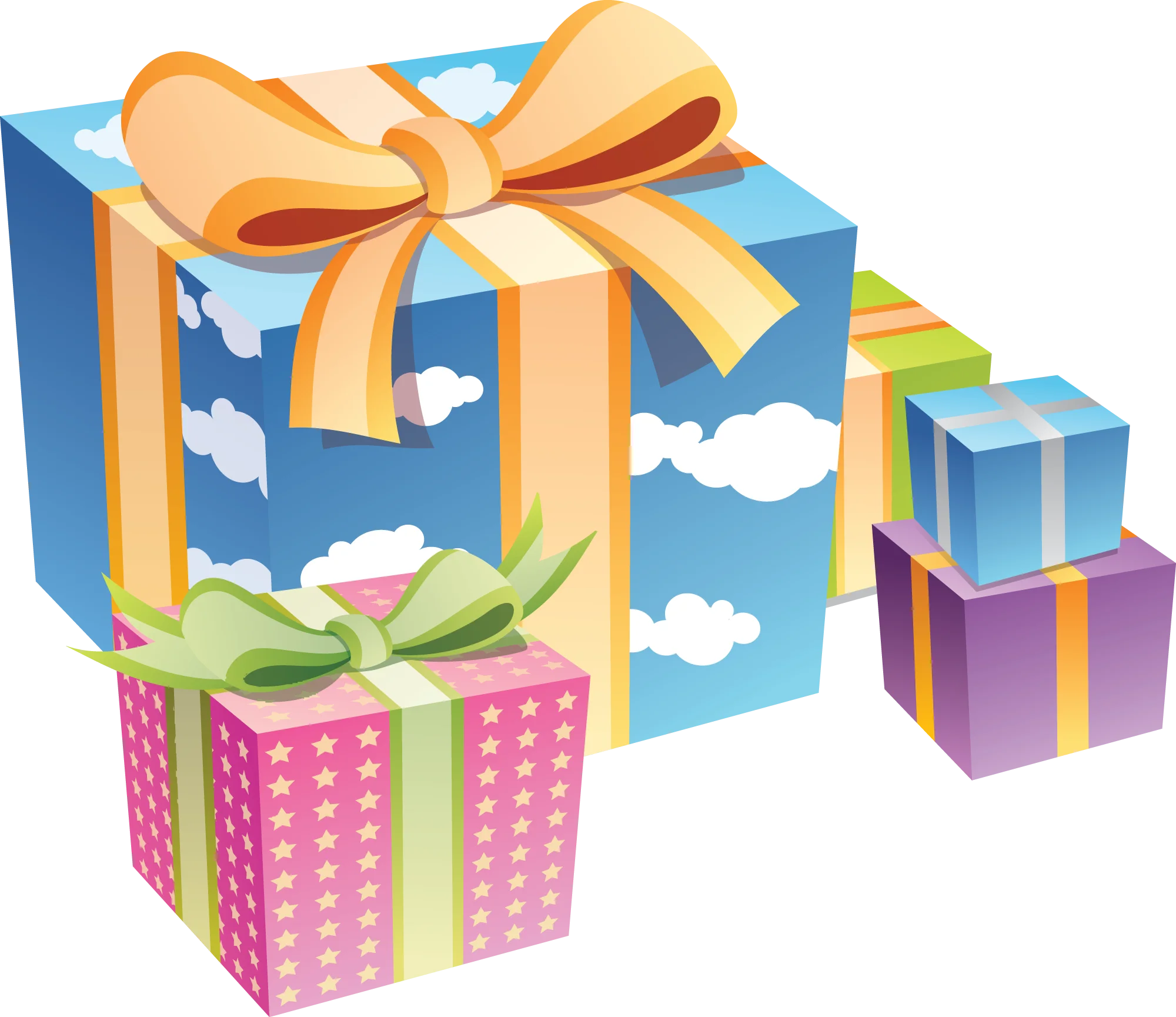 Cheerful Birthday Gift Boxes Stacked with Playful Clouds Clipart Design