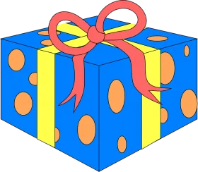Cheerful Blue Gift Box with Playful Orange Polka Dots Clipart Design