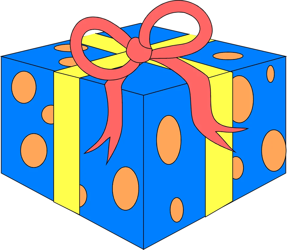 Cheerful Blue Gift Box with Playful Orange Polka Dots Clipart Design