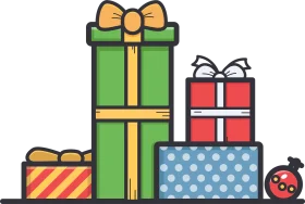 Cheerful Holiday Gift Boxes Stacked with Playful Bows and Patterns Clipart Collection