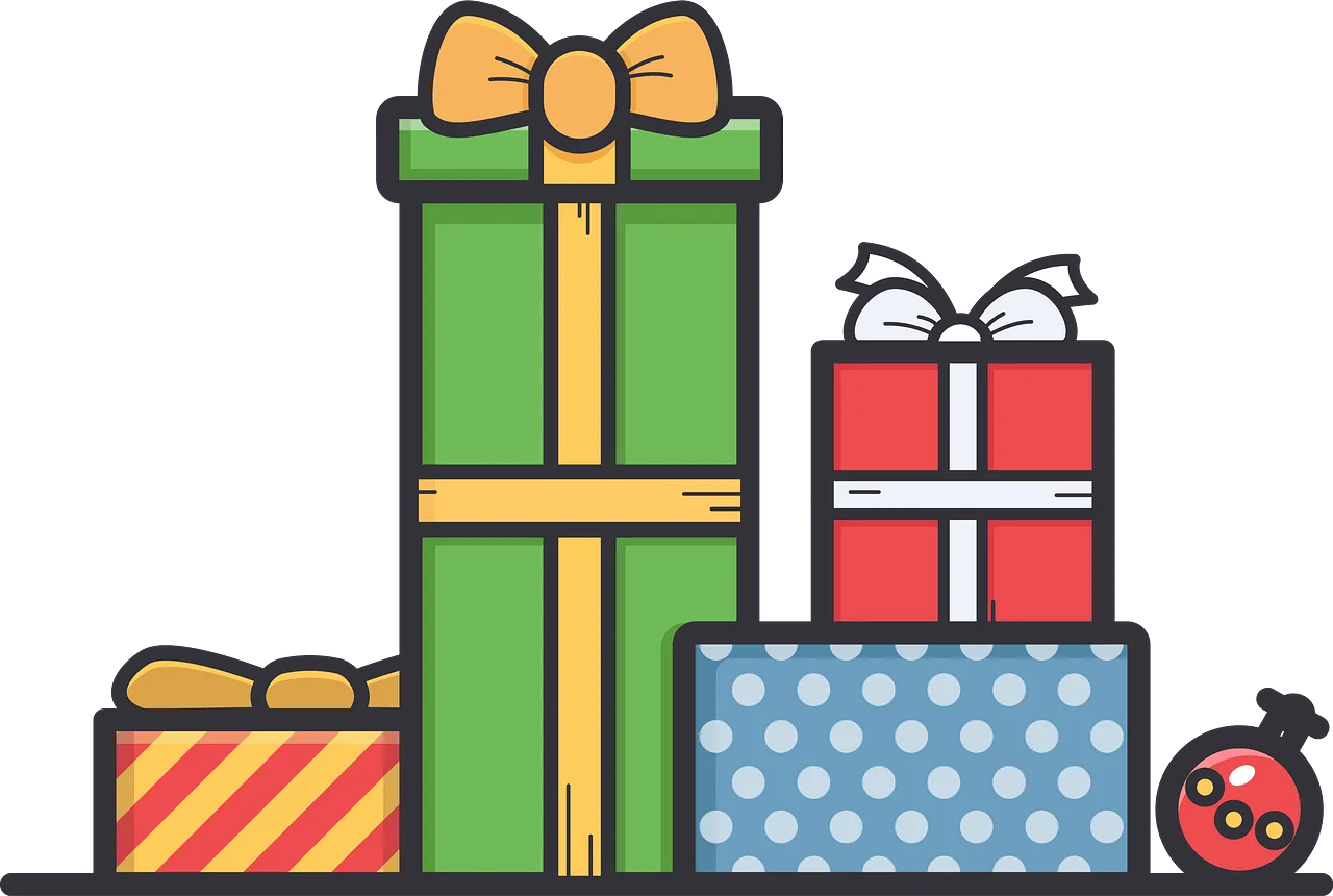 Cheerful Holiday Gift Boxes Stacked with Playful Bows and Patterns Clipart Collection