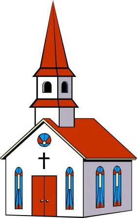 Classic Rural Protestant Church Clipart Illustration with Steeple