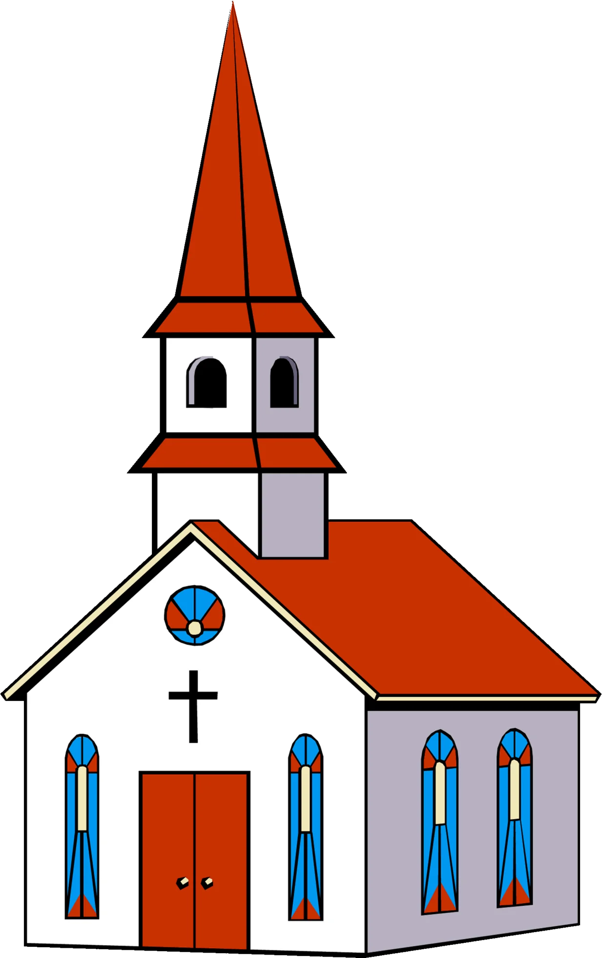 Classic Rural Protestant Church Clipart Illustration with Steeple