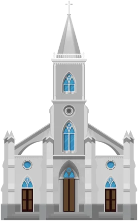 Classic White Gothic-Style Church Architectural Clipart Illustration
