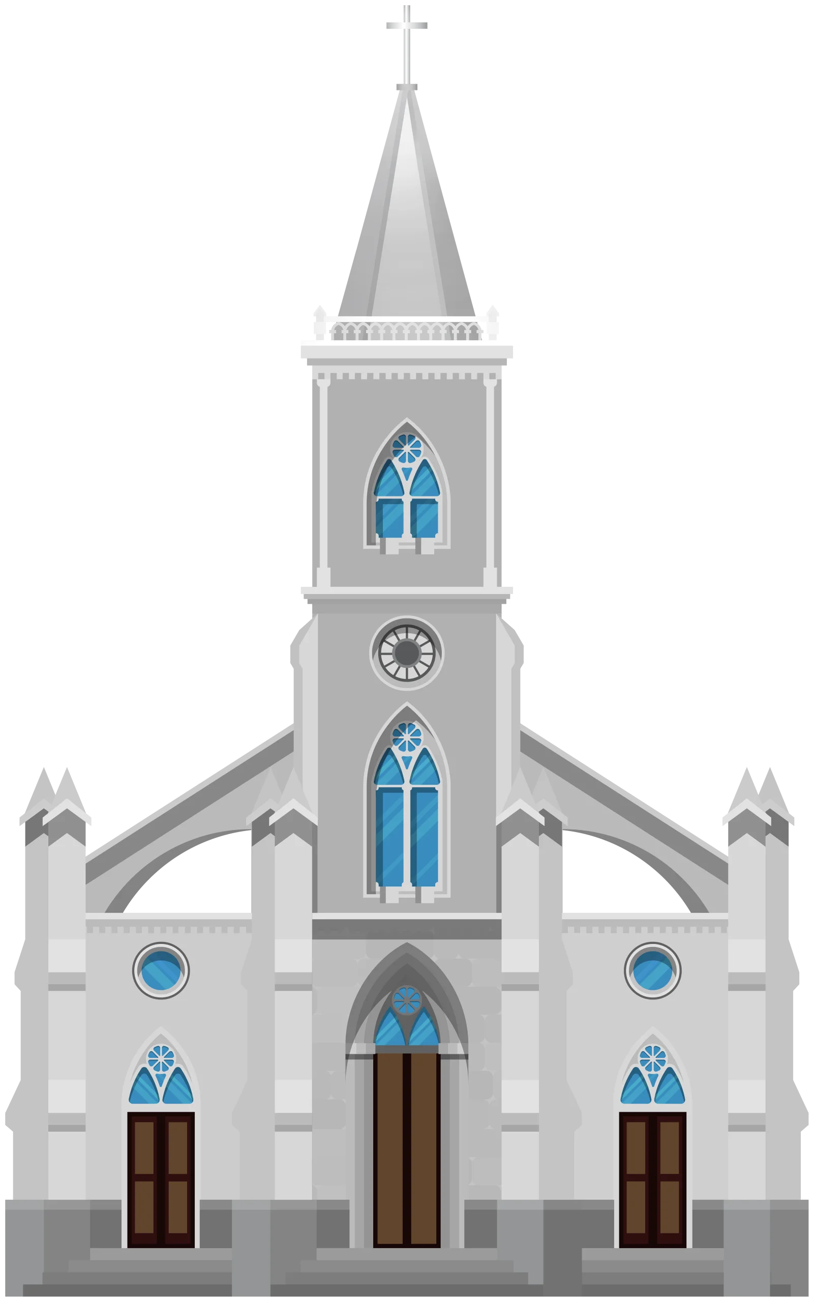 Classic White Gothic-Style Church Architectural Clipart Illustration