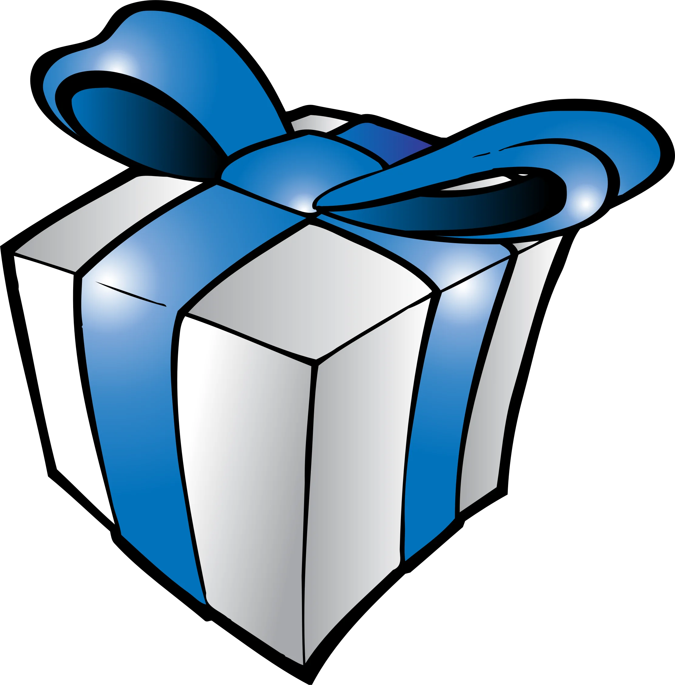 Elegant Blue and Silver Gift Box Clipart with Stylish Ribbon Embellishment