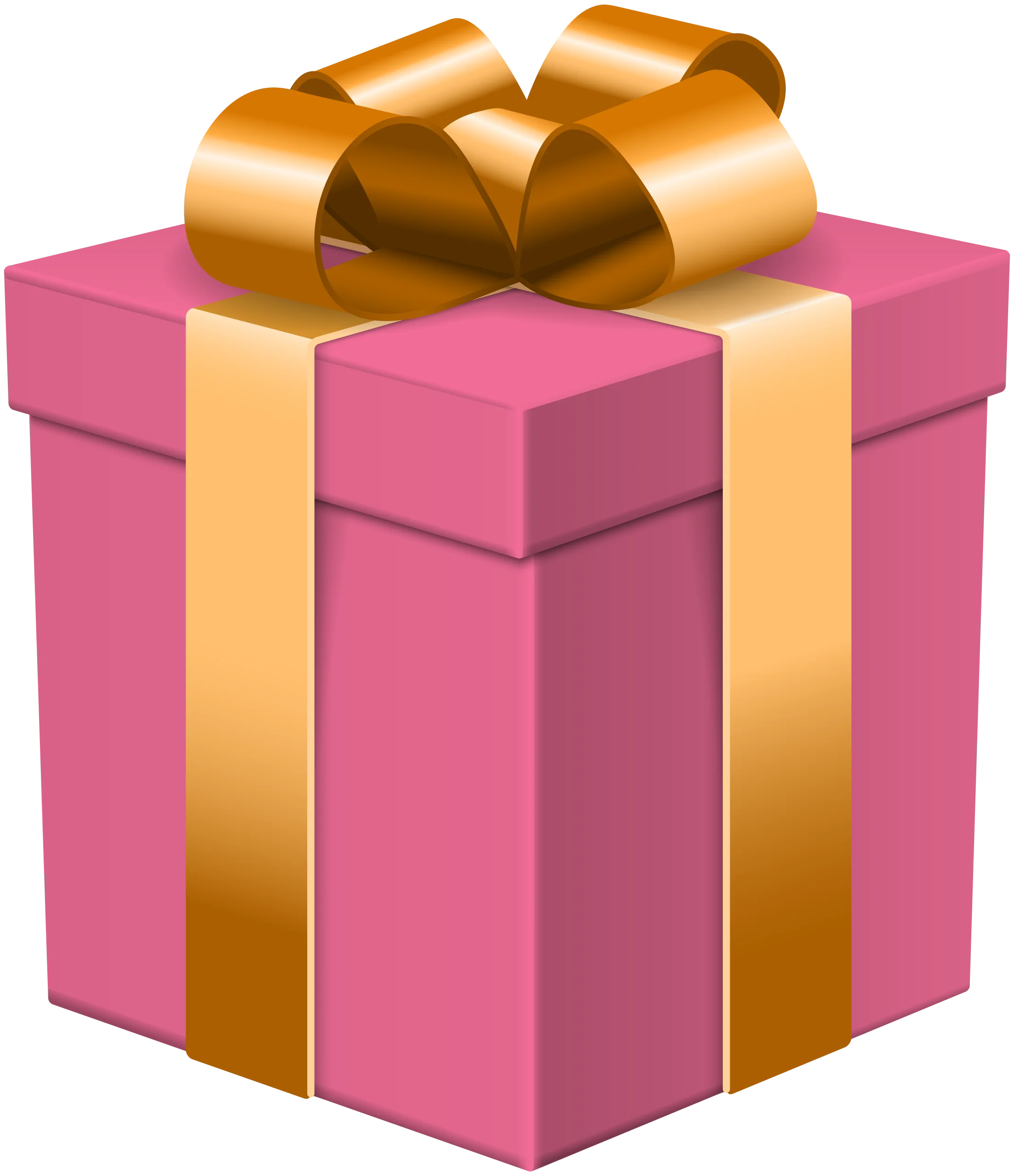 Elegant Pink and Gold Ribbon Gift Box Clipart - Perfect for Celebrations