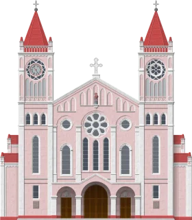 Elegant Pink Gothic-Style Church Architecture Clipart Illustration