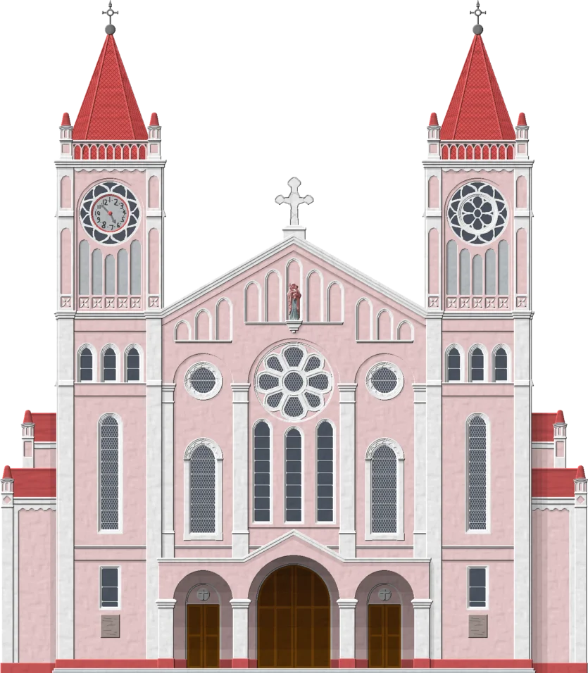 Elegant Pink Gothic-Style Church Architecture Clipart Illustration