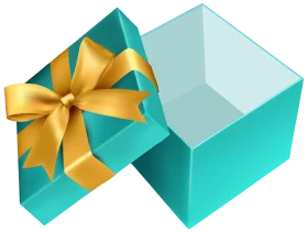 Elegant Turquoise Gift Box Clipart with Golden Ribbon Bow Illustration