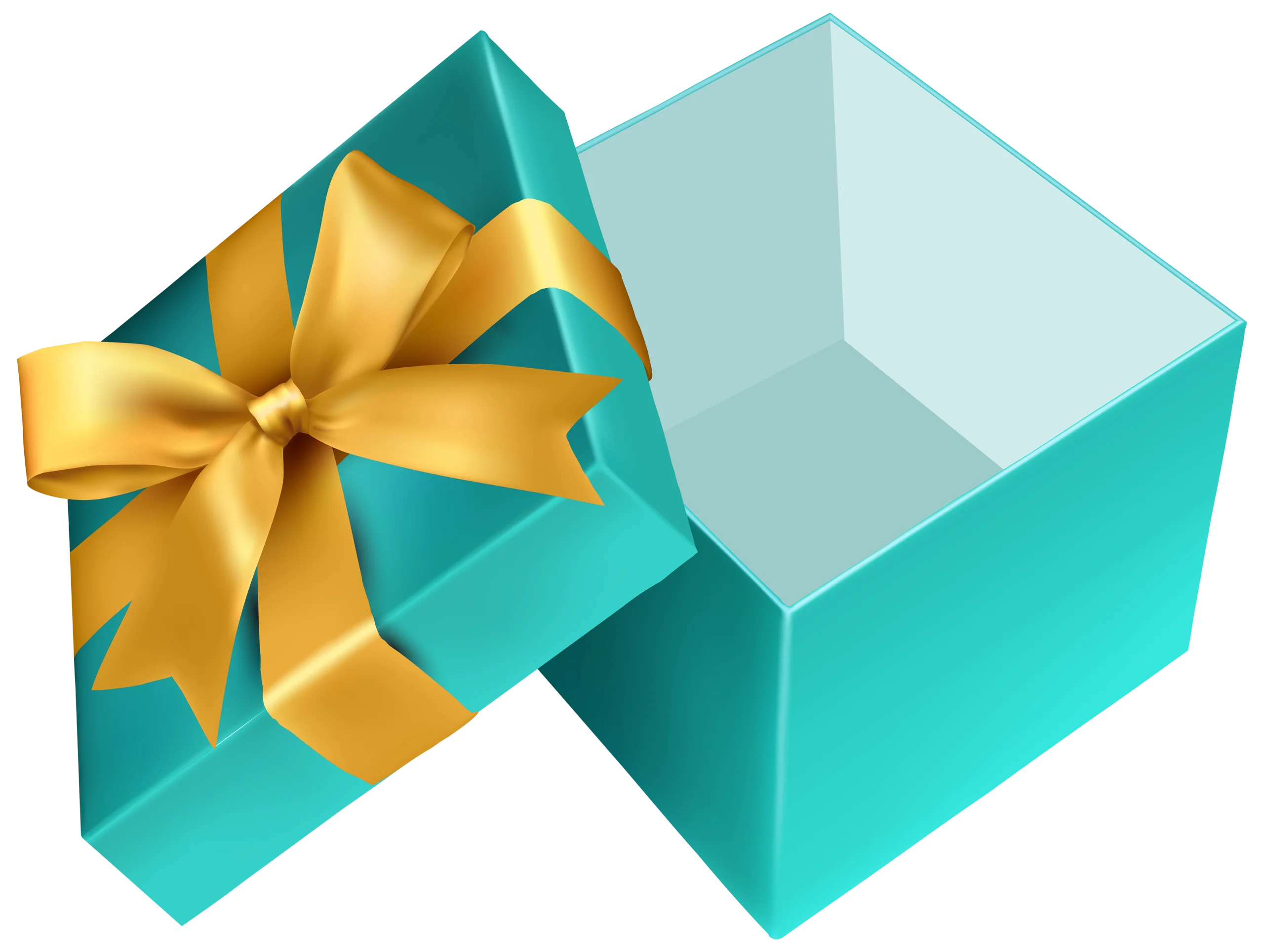 Elegant Turquoise Gift Box Clipart with Golden Ribbon Bow Illustration