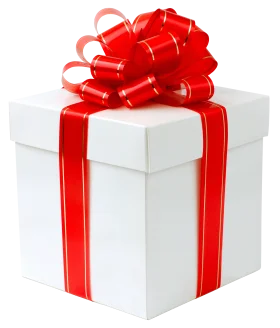 Elegant White Gift Box with Scarlet Ribbon Bow Clipart Design